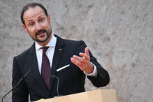 FILED - 21 October 2024, Berlin: Haakon, then Crown Prince of Norway, speaks during a celebration marking the 25th anniversary