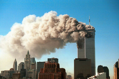 Torres gémeas do World Trade Center durante os atentados do 11 de Setembro de 2001 