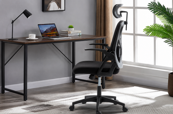 Cadeira de escritório ergonómica Symino com apoio lombar e cabeça ajustável