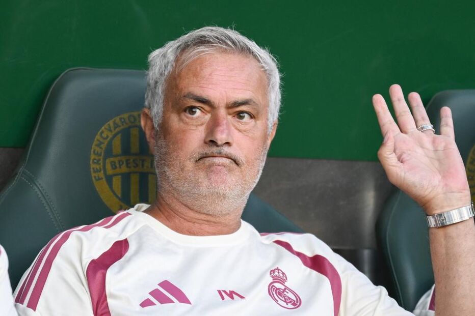 Real Madrid's head coach Jose Mourinho looks on ahead of
