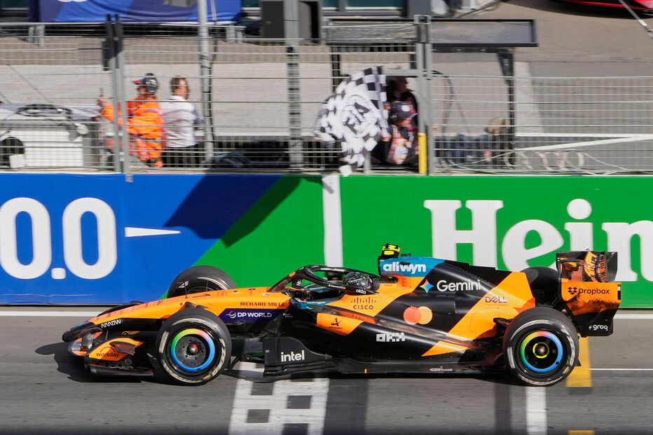 McLaren driver Lando Norris of Britain wins the Formula One Dutch Grand Prix in Zandvoort , Netherlands, Sunday, Aug. 23,