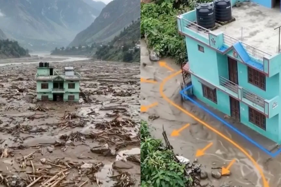 Pequena casa verde tornou-se viral nas redes sociais após resistir intacta à violenta cheia repentina que atingiu o Nepal, na passada quarta-feira, 26