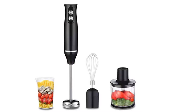 Varinha mágica com batedor e copo para triturar frutas e vegetais