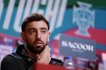 Portugal’s national team soccer player Bruno Fernandes attend a press