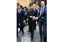 Lionel Messi greets his fans outside the Reconquista on 22 October 2026 in Oviedo (Spain). The Argentine footballer is due