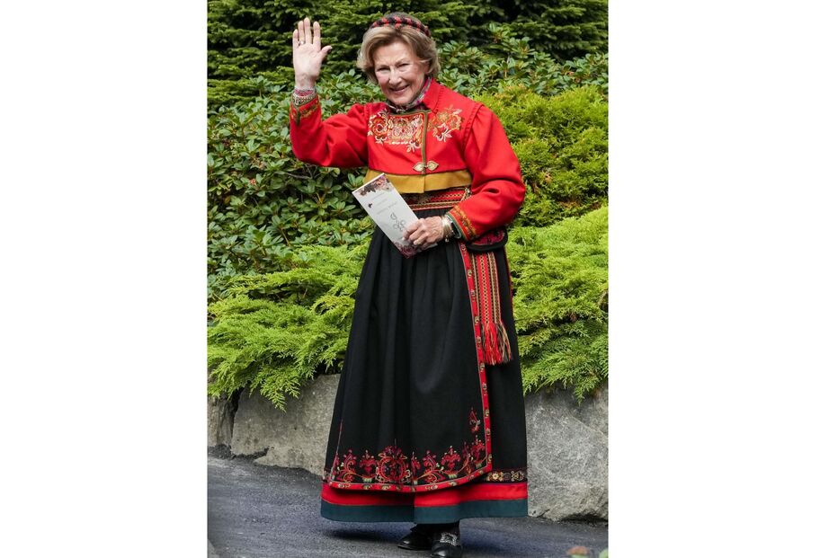 Queen Sonja of Norway attends the wedding of Norway's Princess